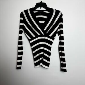 INC International Concepts Black and White Striped Long Sleeve Top